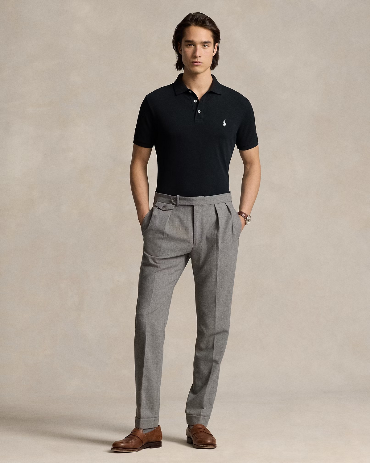 Custom Slim Fit Stretch Mesh Polo - Black