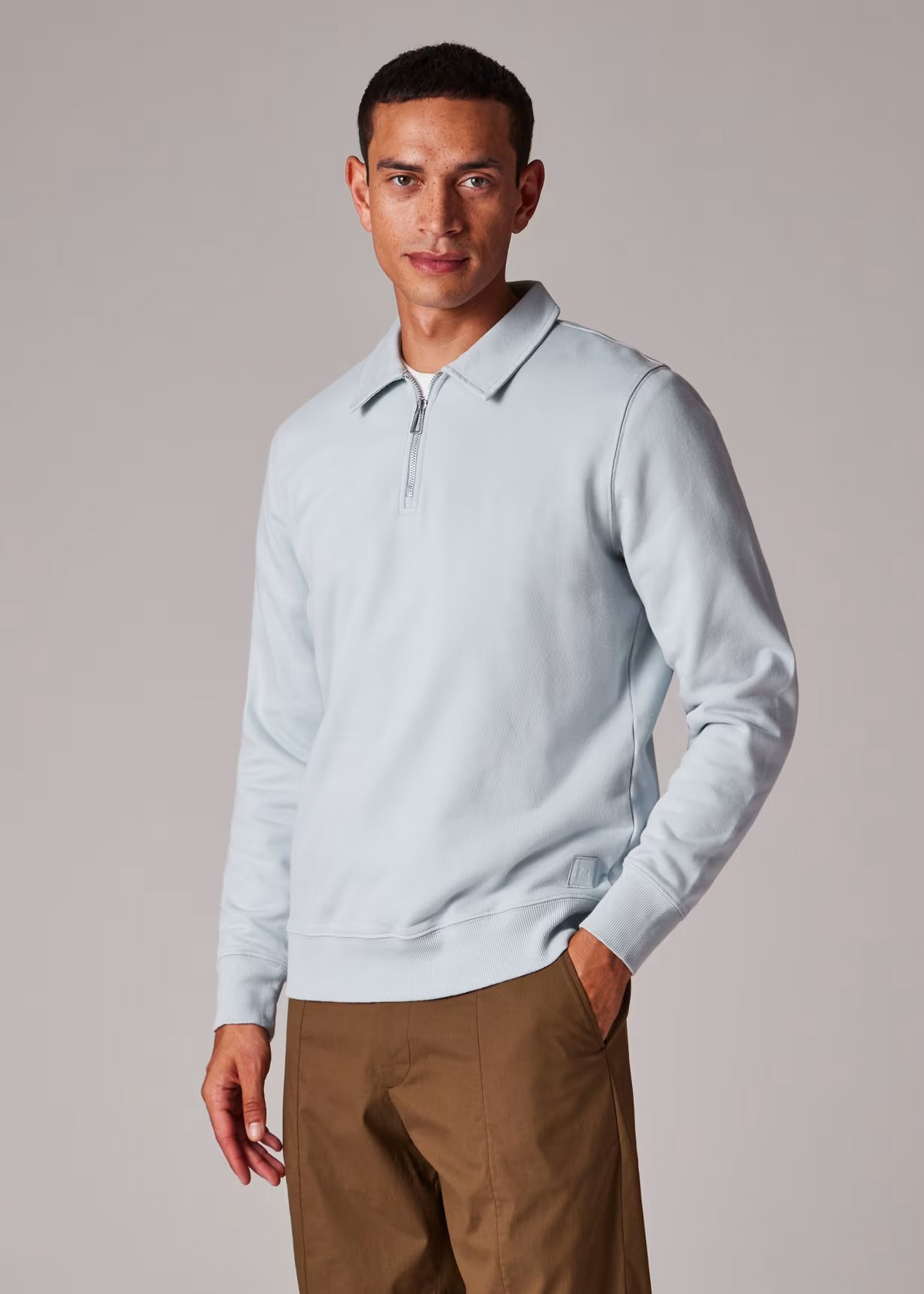 Organic Cotton Zip-Neck Sweatshirt - Sky Blue