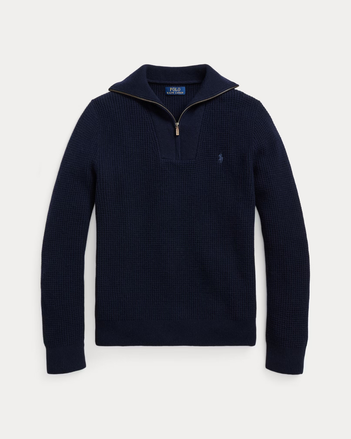 Waffle Wool-Cotton Quarter-Zip Jumper - Navy