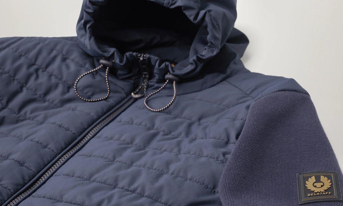Full Zip Mixed Fabric Jacket - Navy