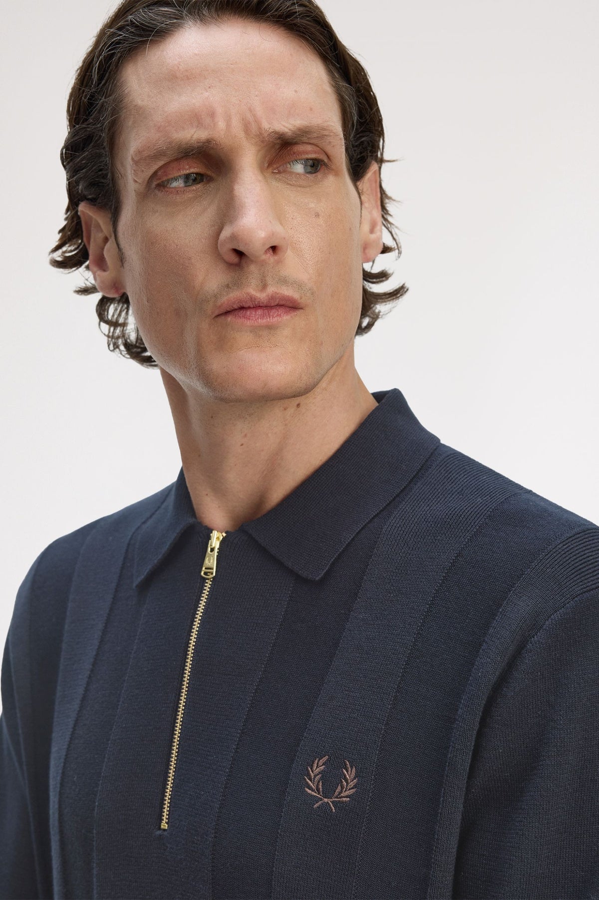 Tonal Stripe Knitted Zip Shirt - Navy