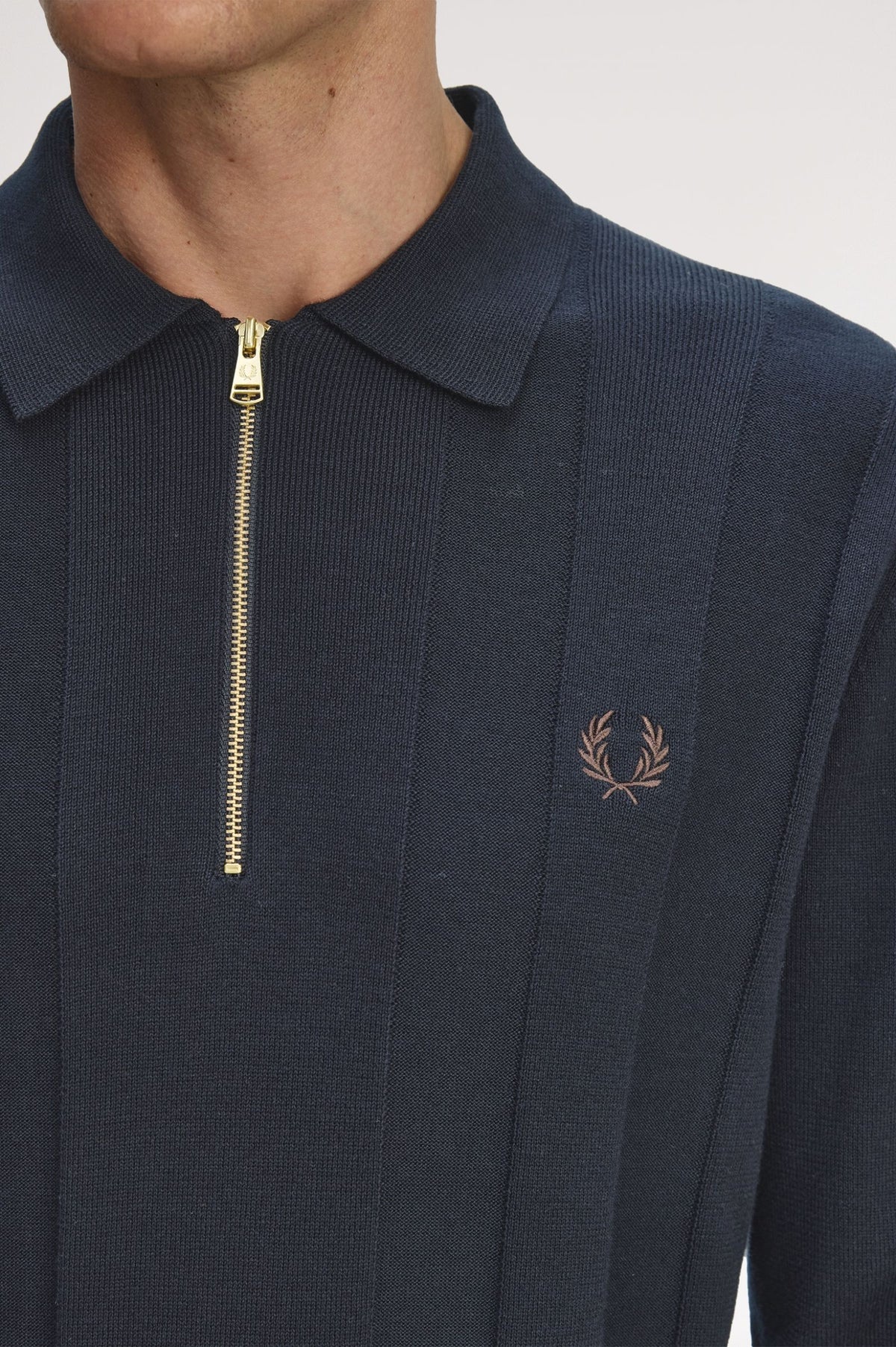 Tonal Stripe Knitted Zip Shirt - Navy