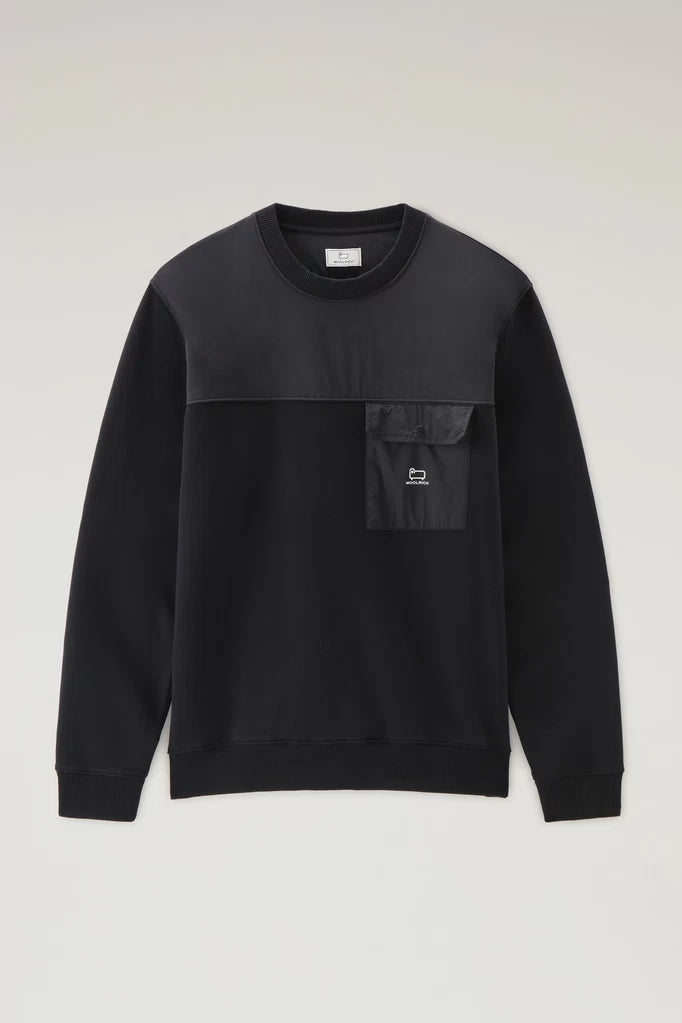 Mixed Fabric Crewneck Sweatshirt - Black